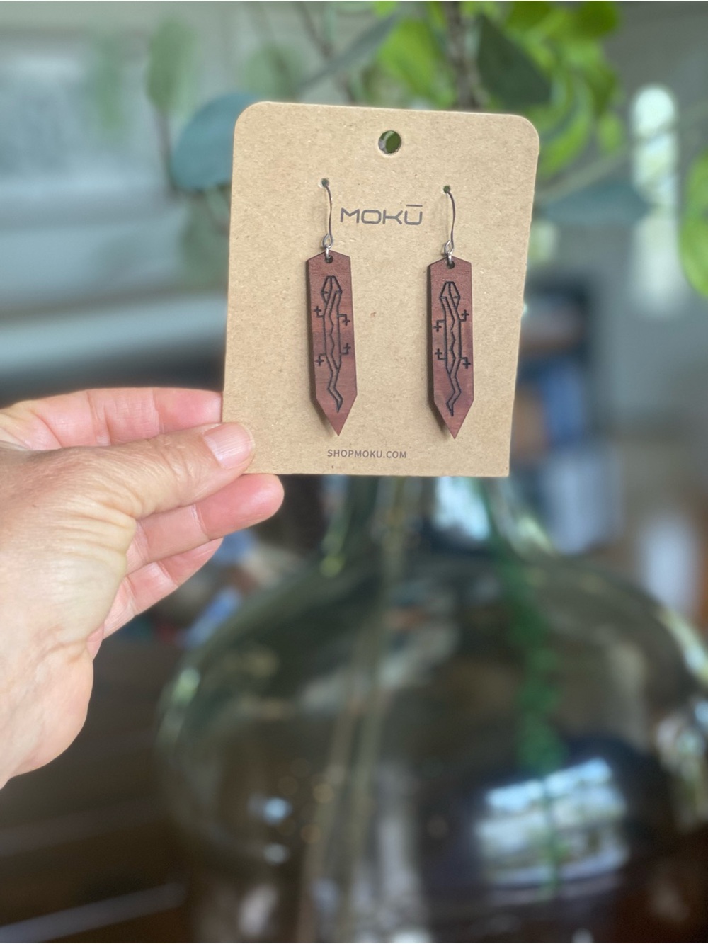 MOKU Wood Gecko Geometric Dangle Earrings